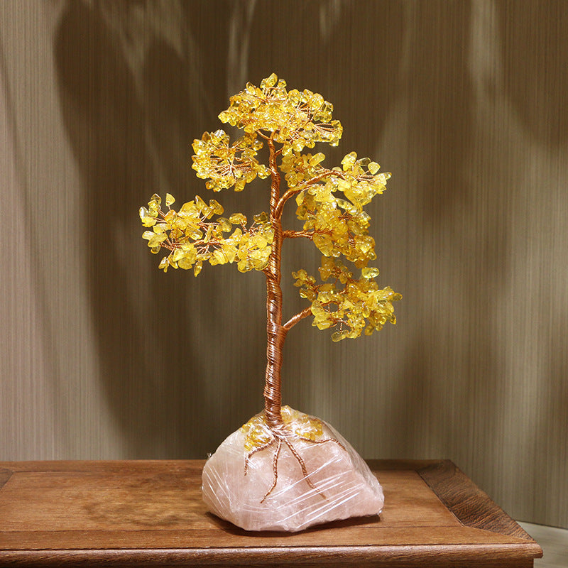 Giftoluck Citrine Rose Quartz Base Fortune Feng Shui Tree