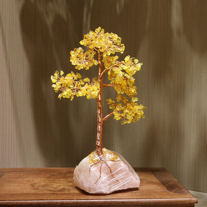 Giftoluck Citrine Rose Quartz Base Fortune Feng Shui Tree