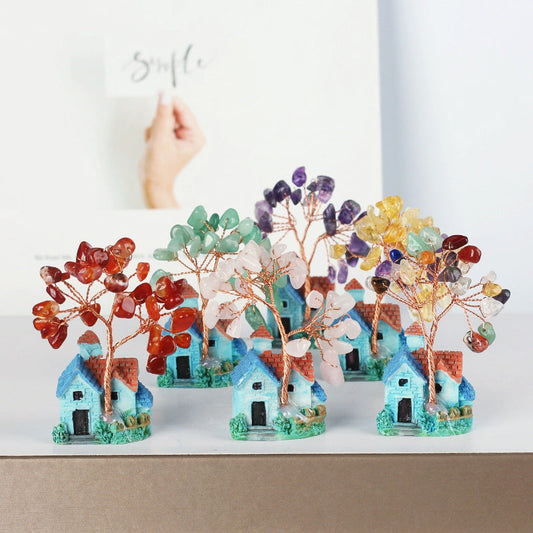 Giftoluck Mini Blue Castle Crystal Gravel Ornaments Feng Shui Tree