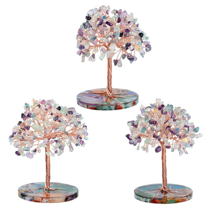 Giftoluck Round Agate Piece Base Healing Crystal Feng Shui Tree