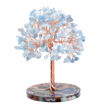 Giftoluck Round Agate Piece Base Healing Crystal Feng Shui Tree