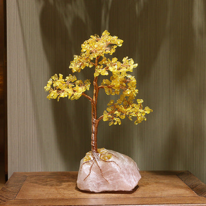 Giftoluck Citrine Rose Quartz Base Fortune Feng Shui Tree