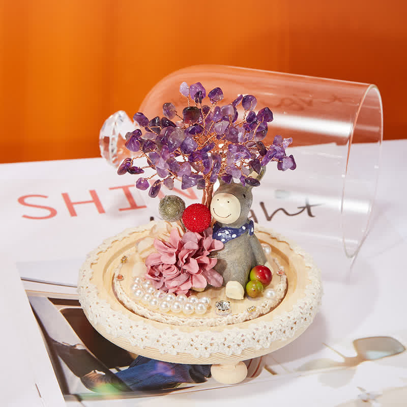Giftoluck Natural Crystal Glass Cover Feng Shui Tree Decoration