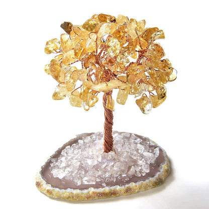 Giftoluck Citrine Natural Gemstone Feng Shui Tree with Agate Base